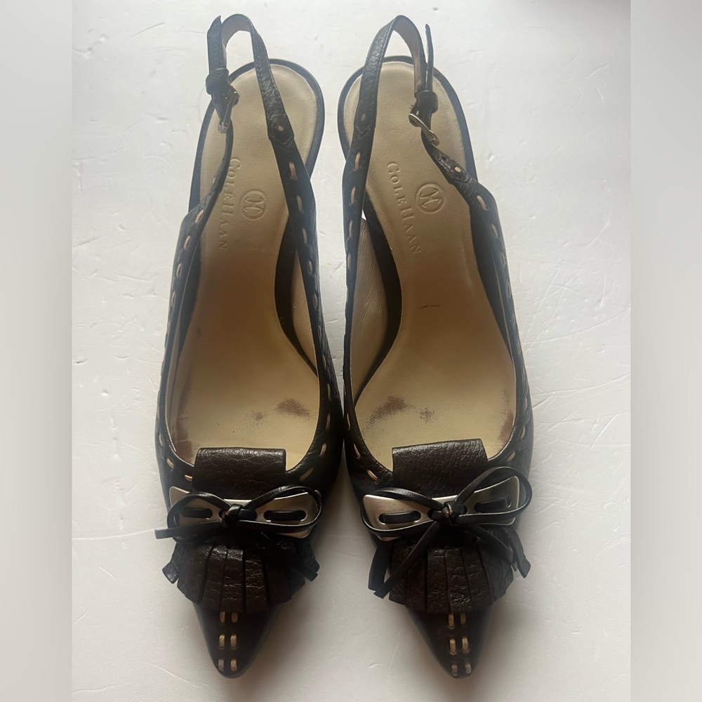 Cole Haan Espresso Bow Slingback Heels - Picture 5 of 11